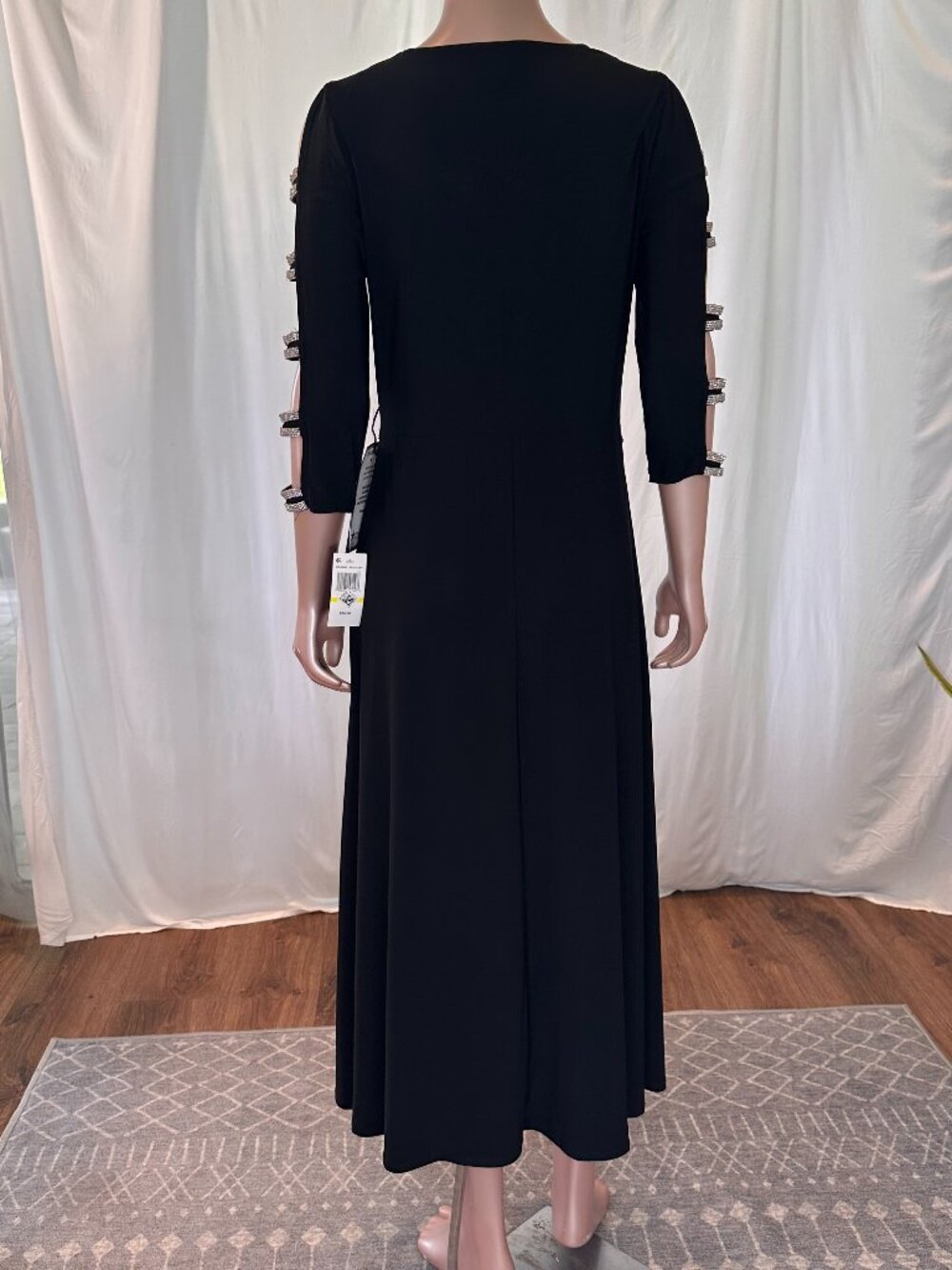 MSK | NWT | Black Rhinestone Cold Shoulder Midi Dress |Size M | A-1821 - Picture 9 of 11